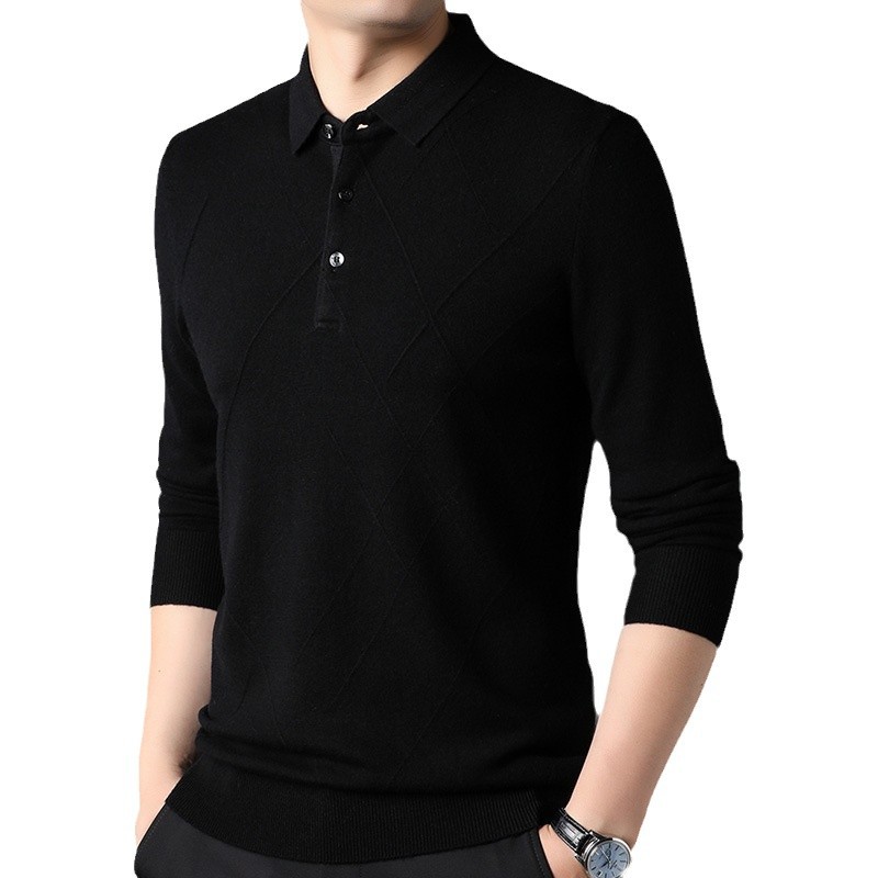 100 순수 양모 스웨터 남자 옷깃 스웨터 뉴 푸위안 스웨터 올 매치 니티드베이스 셔츠 탑