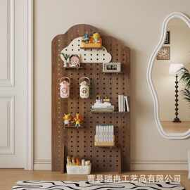 简约风木质屏风家居客厅洞洞板隔断置物架可移动衣帽挂钩实木屏风