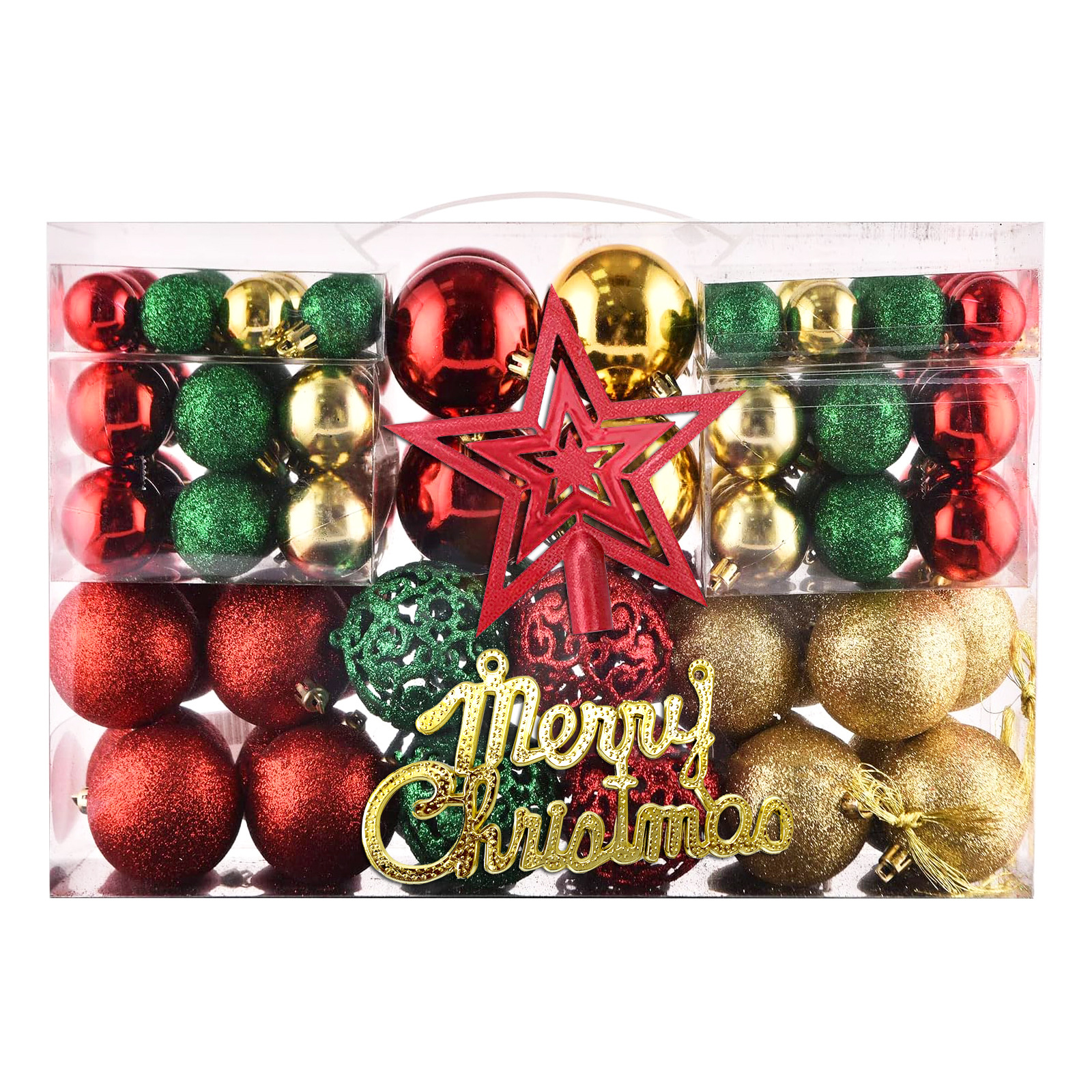 América Latina, decoración de árbol de Navidad 100 juegos portátiles de bolas de plástico hueco en caja colgante de bolas de Navidad image 4
