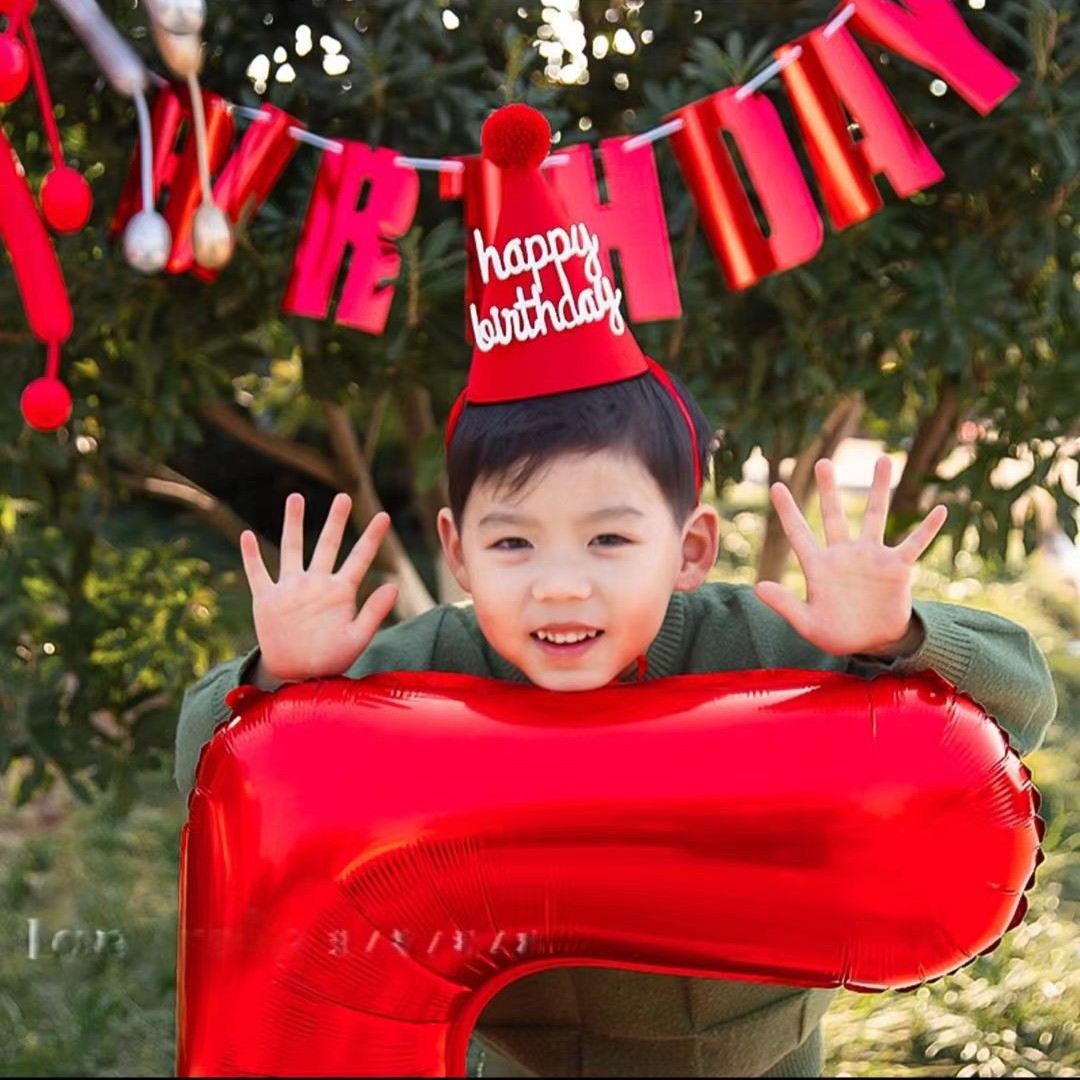 Decoraciones con globos rojos y dorados para el primer cumpleaños, fondo temático de fuegos artificiales, accesorios para fotos, decoración de ambiente._voghion.com