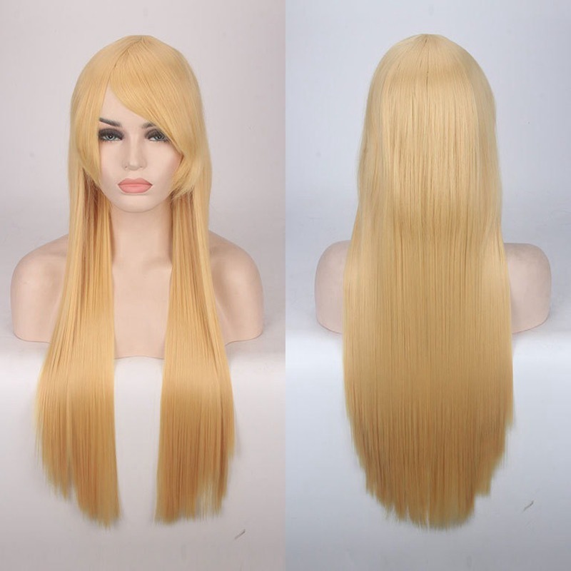 Halloween largo Bangs largo pelo recto 80cm color de alta temperatura Peluca de seda cos anime cos pelo falso en stock Generación de pelo
