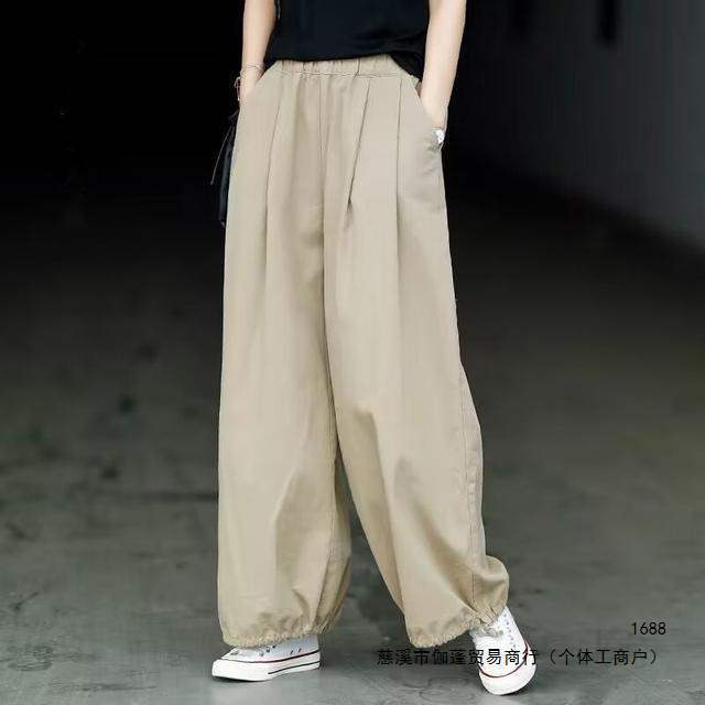 夏季高腰显瘦纯色阔腿裤男女宽松运动休闲束脚长裤夏天薄裤子两穿