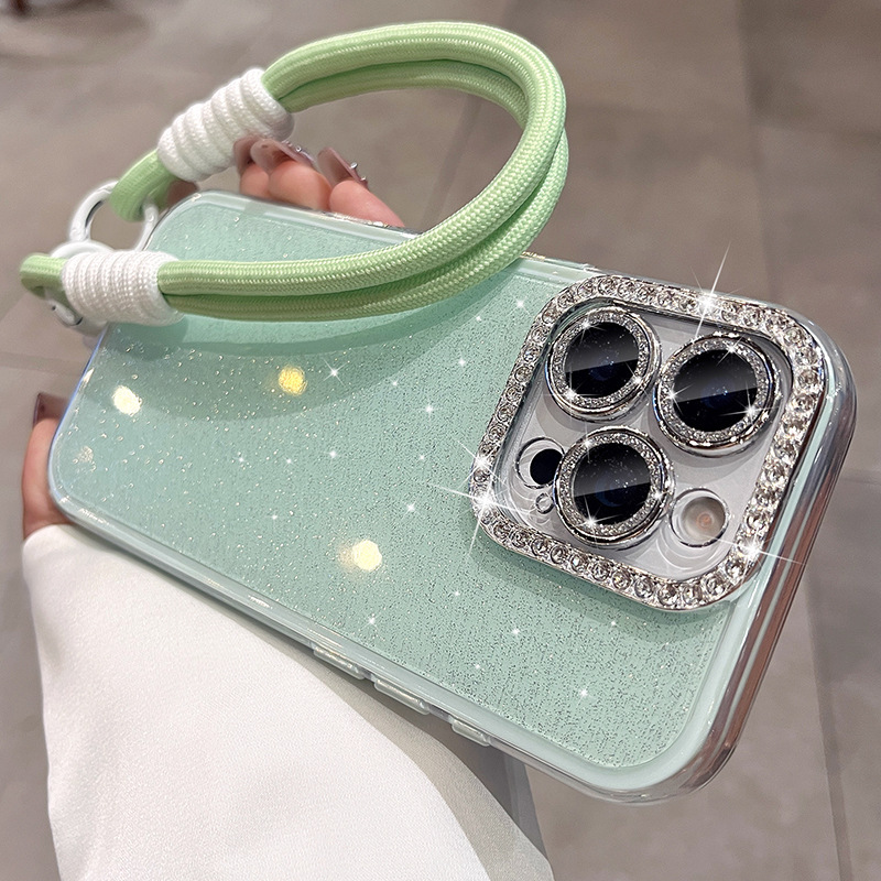 Polvo de brillo de lujo simple y ligero para iPhone 15 lente de diamante flash 16ProMax funda para teléfono móvil 14 Apple 13 femenino 15PM