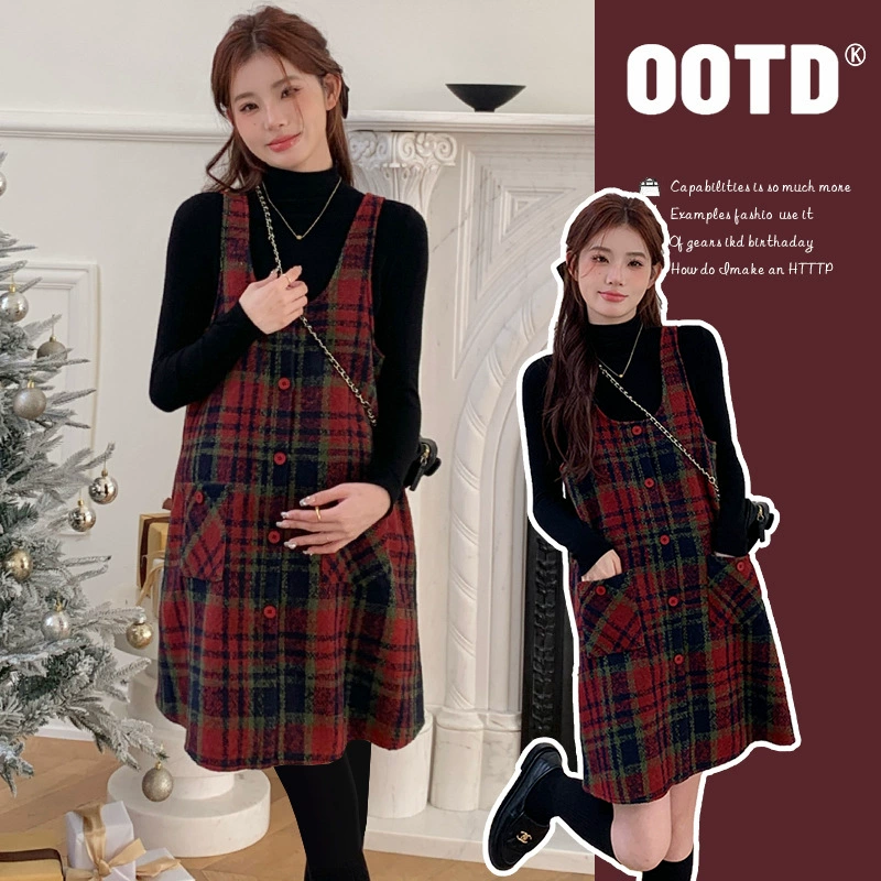 Настоящий выстрел на складе ~ 2023 осень и зима Новая корейская мода свободная шерстяная клетчатая юбка на бретелях + базовый костюм свитера