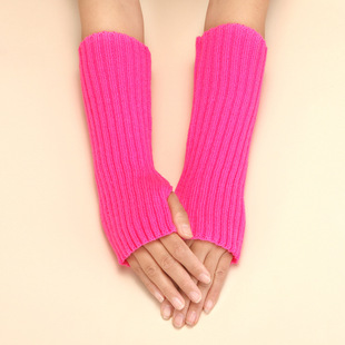 New Cross-Border Autumn and Winter Woolen Gloves for Men and Women Mid-Length Striped Knitted Warm Half-Finger Fingerless Gloves