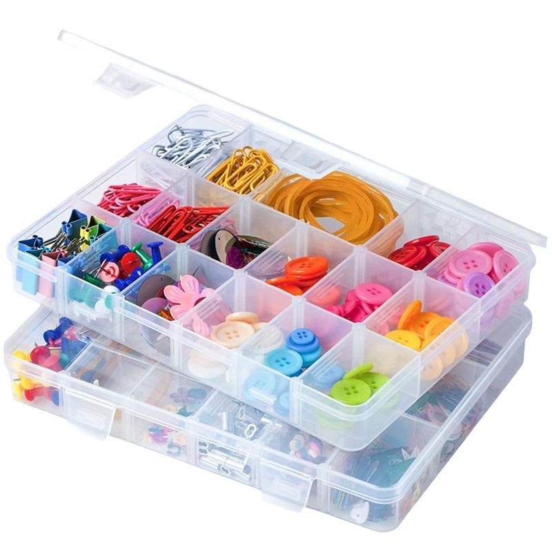 Caja de plástico transparente elemento rectangular piezas de plástico pequeñas tornillo de hardware de clasificación de almacenamiento caja de partición de rejilla