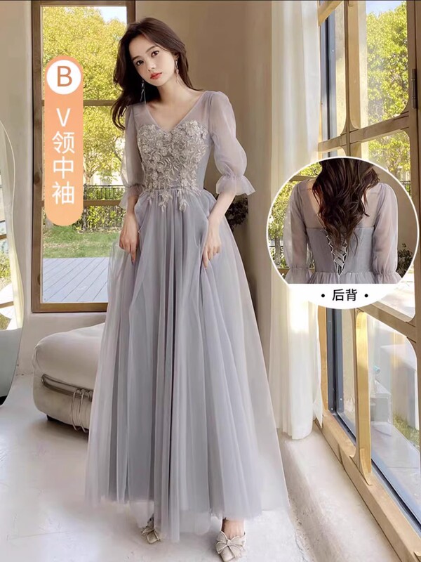绝美伴娘服中式2025新款秋冬姐妹裙小众高级感毕业生日轻奢晚礼服|undefined