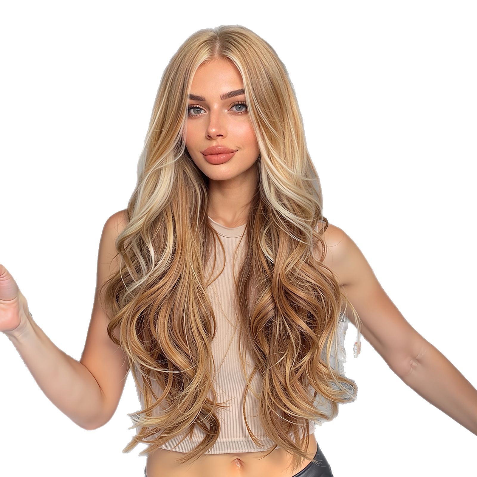 Emmor Amazon Comercio exterior europeo y americano peluca pelucas oro medio largo pelo rizado fibra química peluca hembra sombrerería