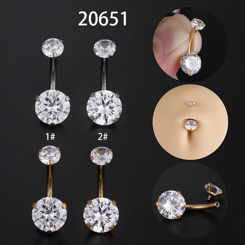 Fashion Round Stainless Steel Inlay Zircon Belly Ring 1 Piece display picture 1