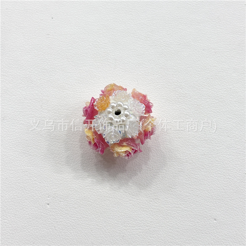 通孔重工玫瑰花扁圆串珠笔配件 手机钥匙包链手工diy饰品散珠材料|undefined