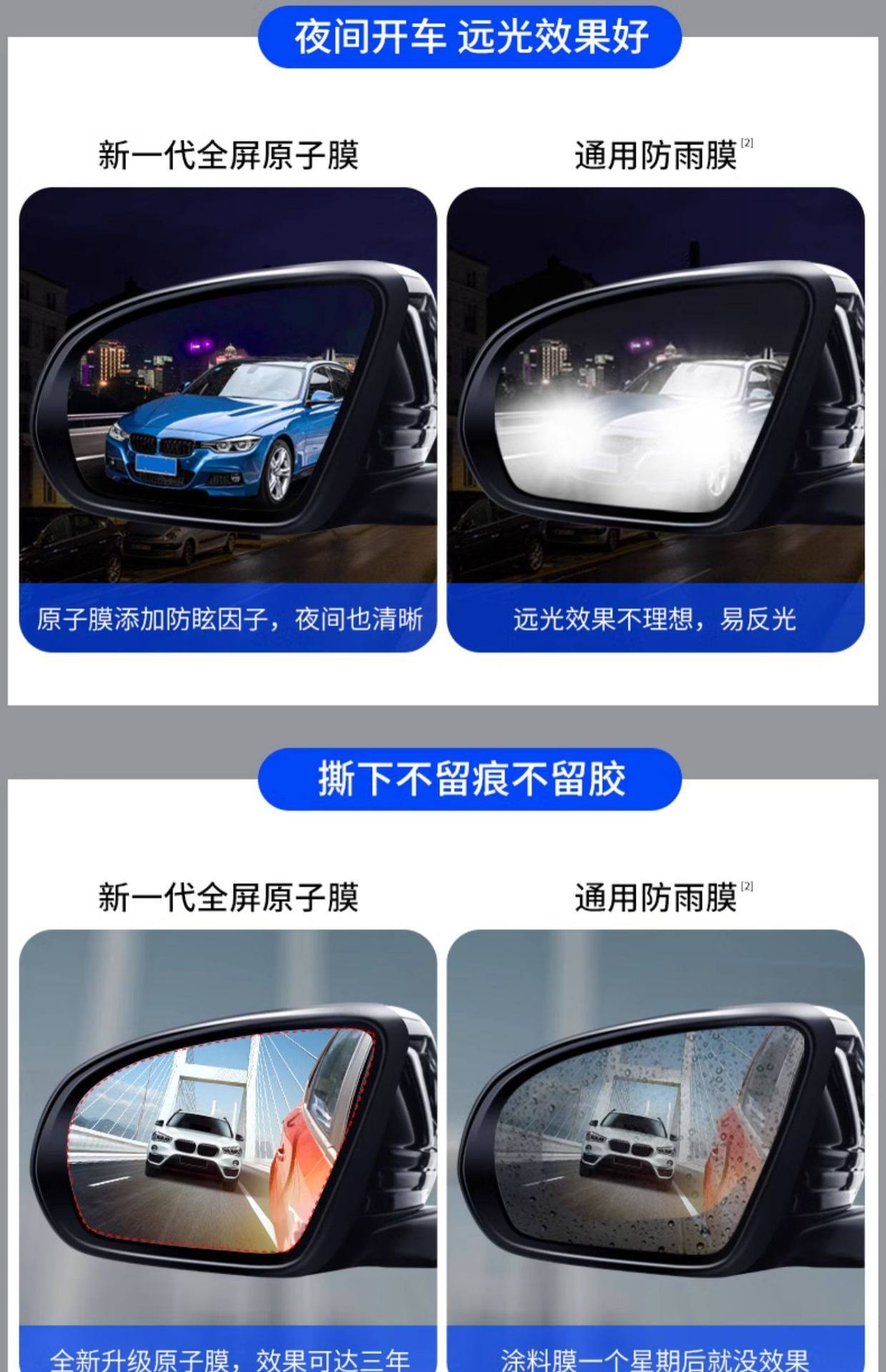 Car Rearview Mirror Rainproof Film, Full-Screen Car Window Rainproof Film, Exterior Rearview Mirror Anti-Glare Anti-Fog Water-Repellent Film