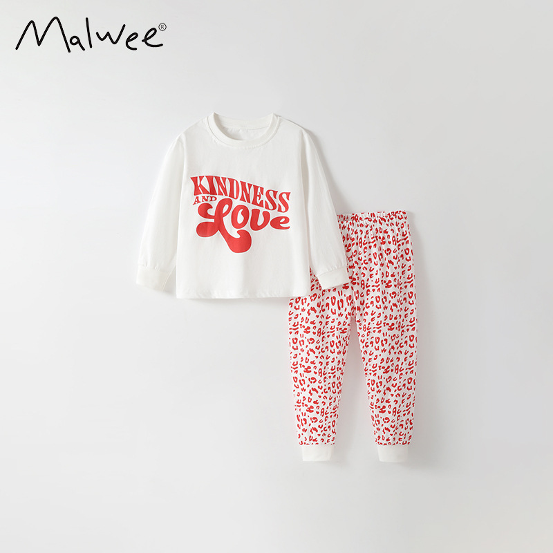 Trajes de niñas malwee transfronterizos otoño y invierno nuevos niños europeos y estadounidenses cuello redondo manga larga lindos dos juegos de niñas pequeñas
