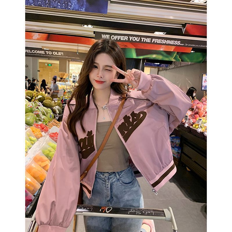美式辣妹棒球服女秋季2025新款宽松短款设计感盐系长袖夹克外套潮|undefined