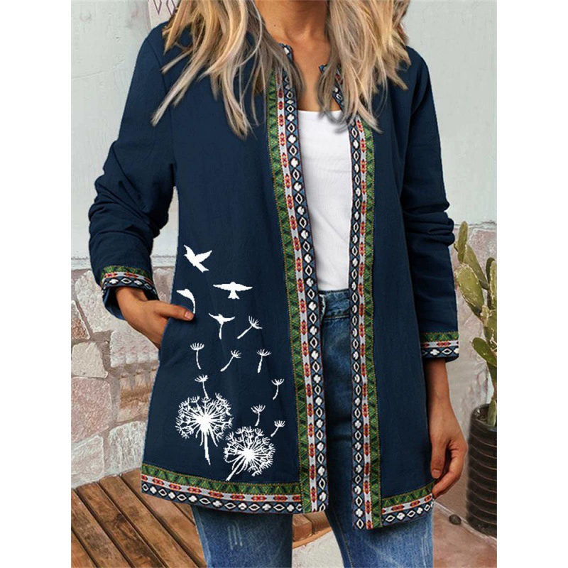 9304 # Amazon желание осень/зима новый ретро этнический стиль печати куртка с длинным рукавом Куртка Кардиган Женская одежда