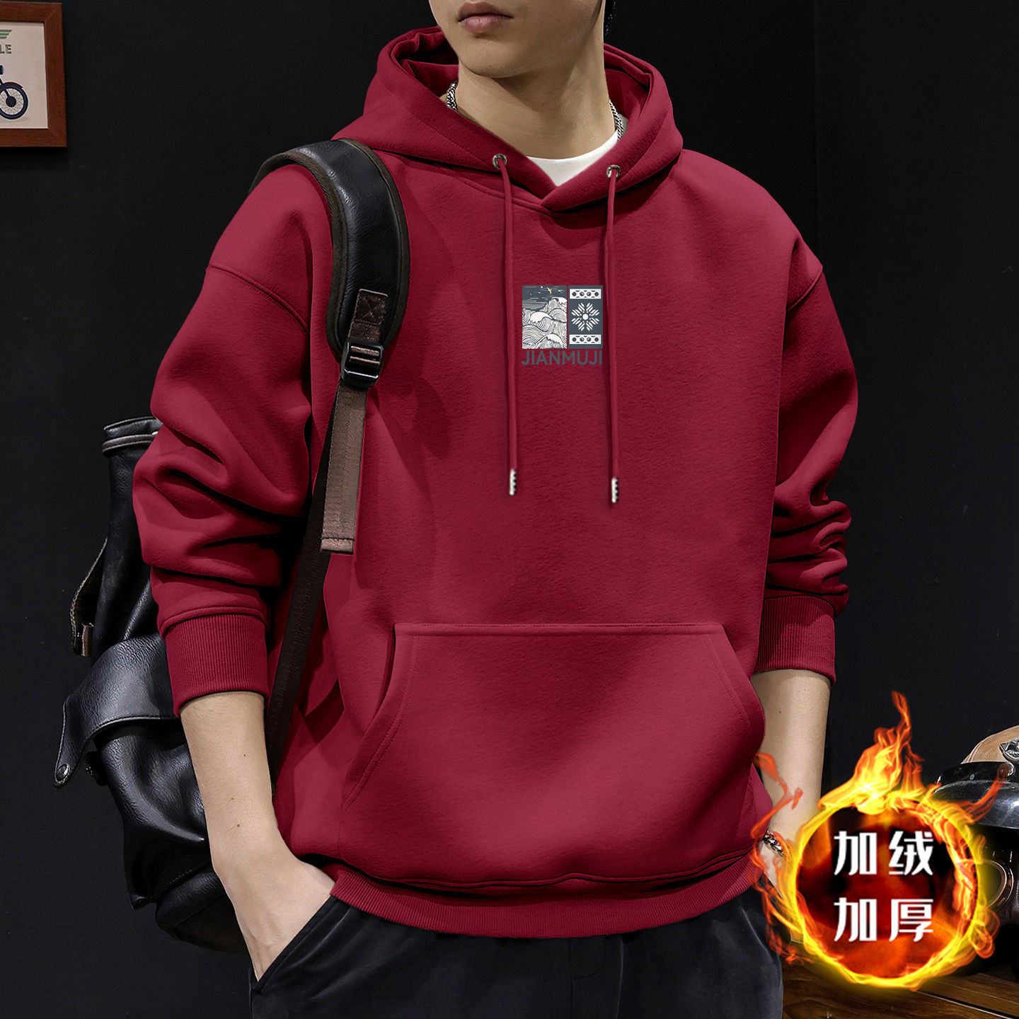 Hombre vino rojo chaqueta de otoño hombre encapuchado chaqueta de pareja suelta nueva camiseta de moda de primavera y otoño hombre