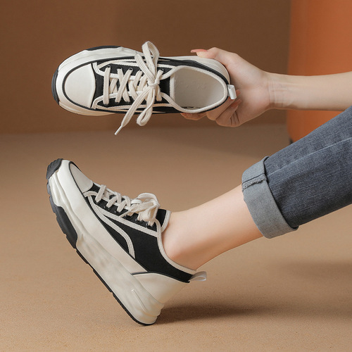White Platform Sneakers for Women,  New Arrival, Small Size, Athletic Shoes, Dad Shoes, Thick Sole Canvas Shoes