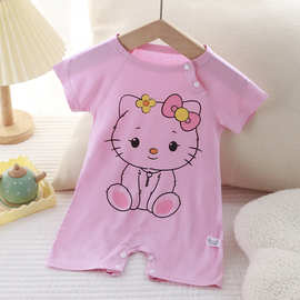 【店铺热销】婴儿卡通夏季薄款哈衣宝宝短袖爬服连体衣新生儿