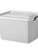 Plastic storage box, storage system, duvet