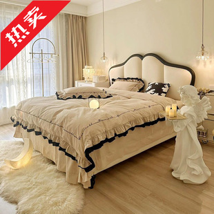 French Retro Leather Butterfly Bed Master Bedroom High-end Atmospheric Double Bed for Boys and Girls Internet Red Cream Style Princess Bed