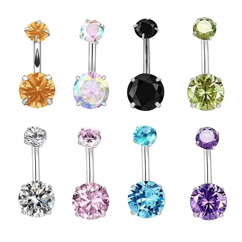 Amazon's Best-Selling Stainless Steel Navel Piercing Jewelry with Colorful Zircon and Double-Headed Gemstones for Women