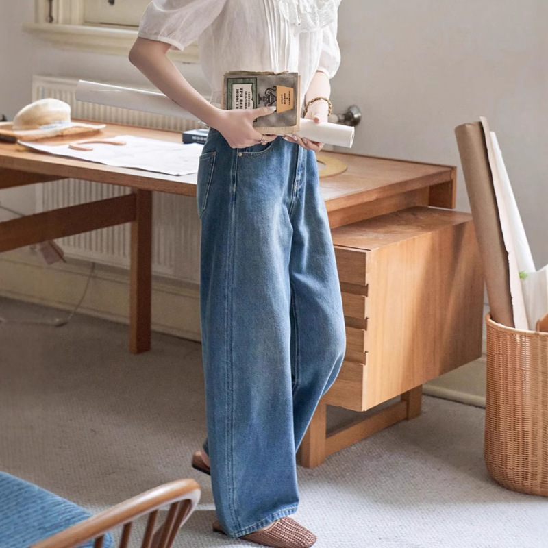 "White Drawing Workroom" "360-degree Good Version" Spring and Autumn Loose Straight Pants Machete Wide Leg Jeans Women