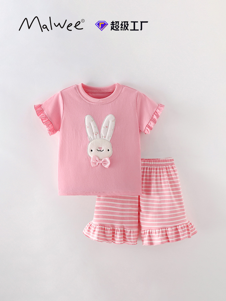 Malwee transfronterizo niñas pantalones cortos de mangas cortas de estilo europeo y americano de 3 a 8 años de edad para niños de color rosa de dos piezas