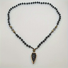 欧美跨境热卖黑曜石箭头吊坠火山石打结手工黄铁矿石黑胆石生命树