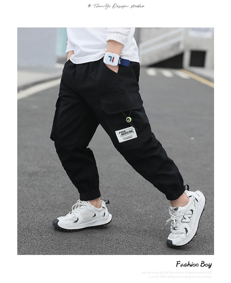 Casual Solid Color Pocket Cotton Boys Pants display picture 2