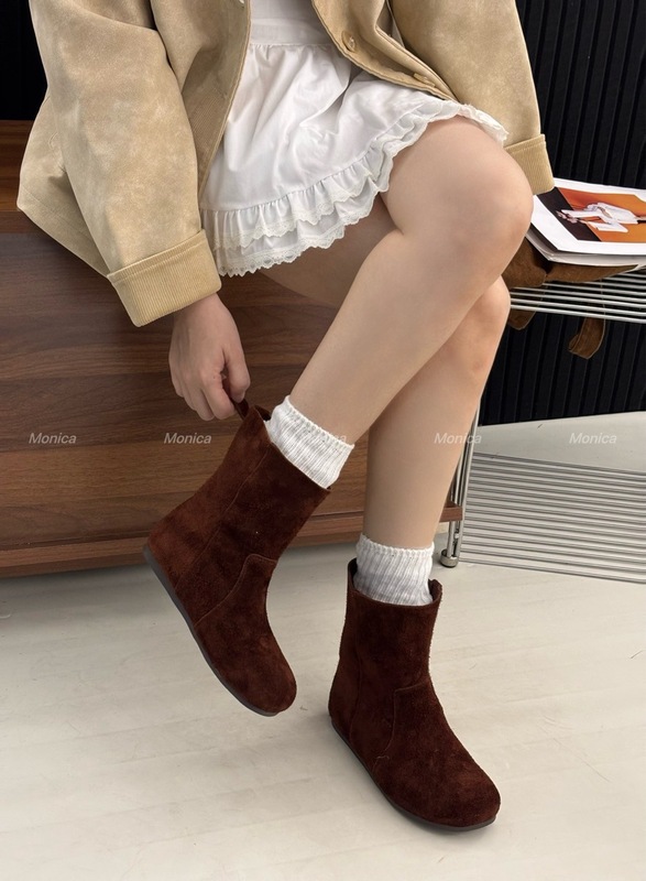 Monica2025真皮平底复古勃肯短靴女圆头马丁靴显瘦堆堆靴5092-36|undefined