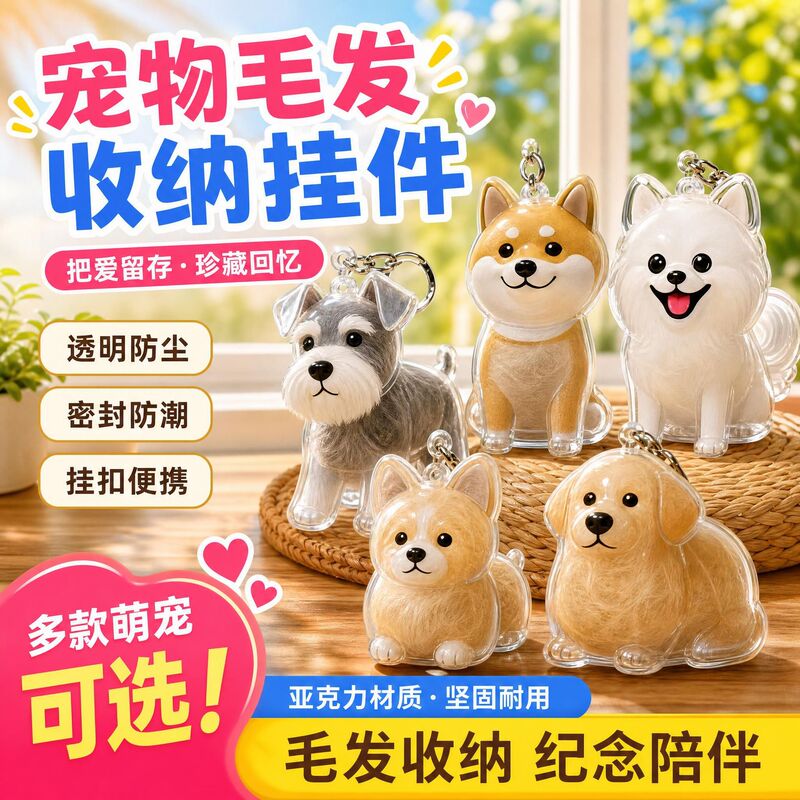 Pet hair storage box, transparent capsule for collecting and storing cat and dog hair, keychain accessory