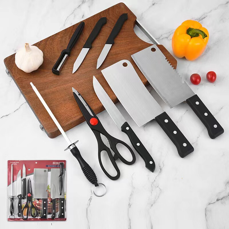 Cross-border export cutter suit blister card packaging four-piece kitchen knife stainless steel fruit knife melon planing scissors combination suit