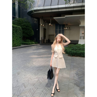 H2C Old Money Style Spring and Summer New Linen Small Fragrance Vest Suit for Women