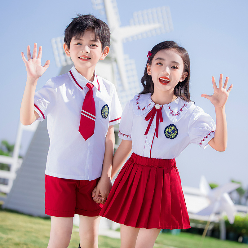 幼兒園園服大班畢業典禮拍照表演出小學生英倫風校服紅色六一禮服