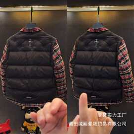 25年时尚百搭翻领假两件男士加厚棉服外套休闲百搭款痞帅批发