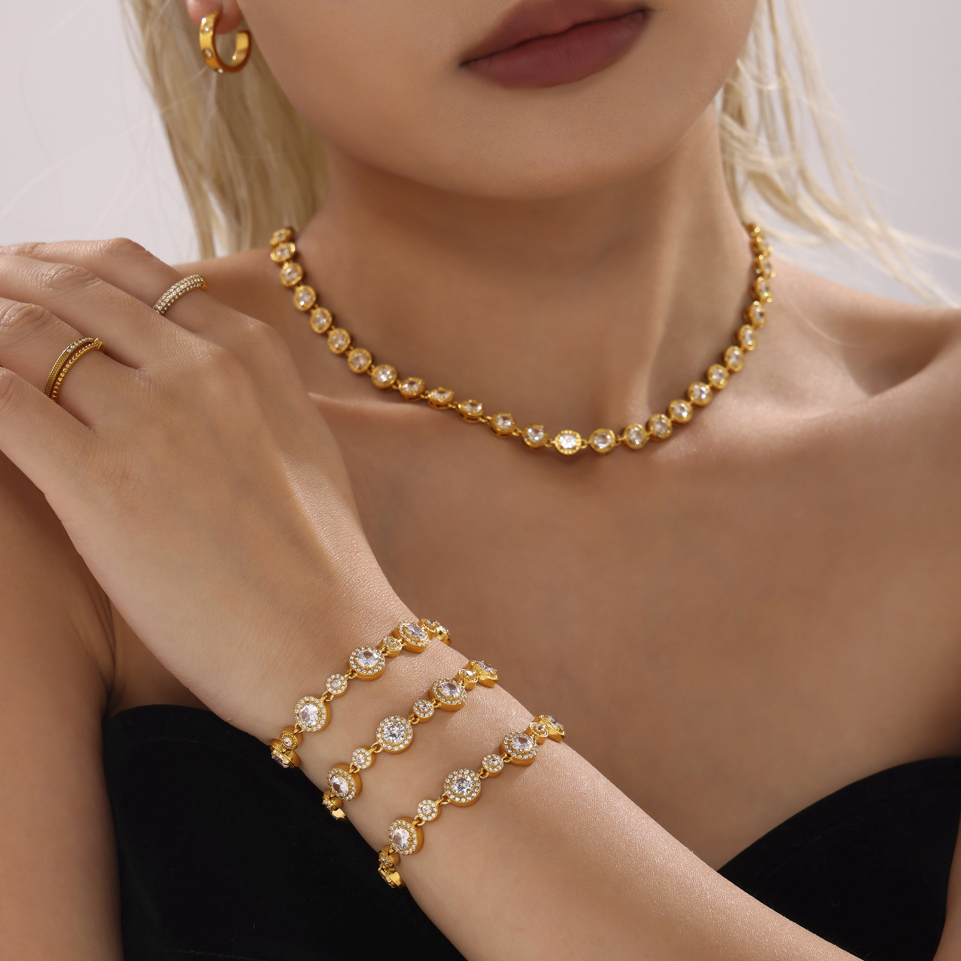 Bracelet stainless steel with zircon handmade