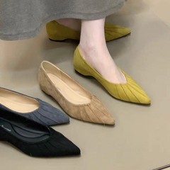 法式尖头浅口单鞋女2025新款夏季百搭内增高气质绒面褶皱瓢鞋一脚