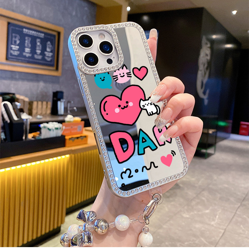 iPhone16promaxに適したフラッシュダイヤモンド電気メッキミラー フラッシュダイヤモンド携帯電話ケース Apple 15 シンプルレター保護カバー|undefined