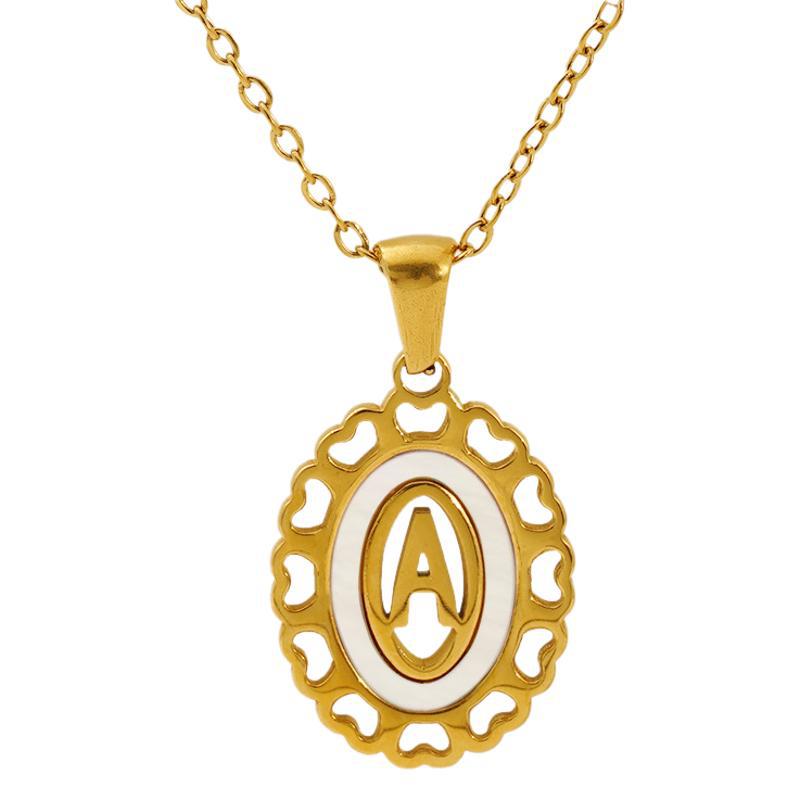 Europa y América titanio amor hueco colgante de letras para mujeres Amazon estilo universal simple collar de letras oval para mujeres