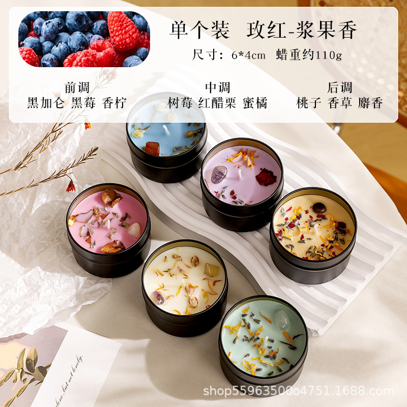 Flores secas incienso adornos de cera de cera de soja de alta calidad mujer lata de hierro perfume regalo de mano caja de regalo de aceite esencial vegetal al por mayor