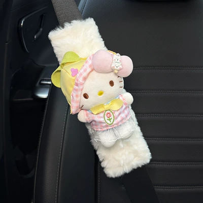 interior seatbelt decoration, anti-wear clothing | Seat belt shoulder pad - white-shoulder-padsfirst-buds-message-kitty