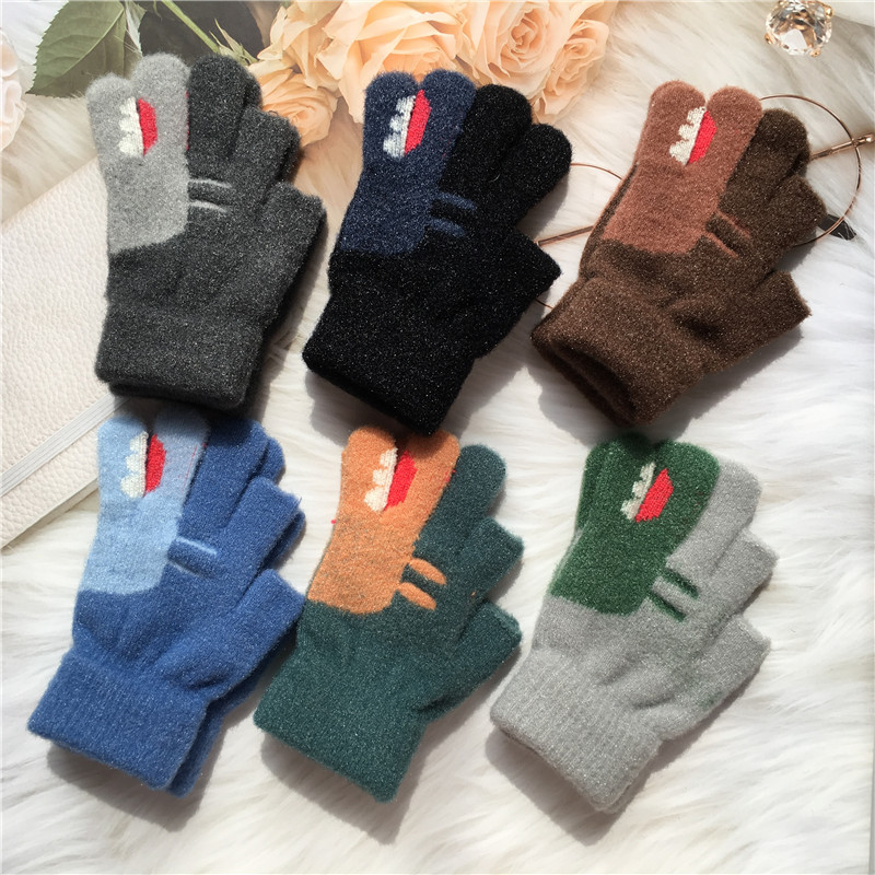 Children's Korean Edition Dinosaur Jacquard Crystal Velvet Knitted Autumn Winter Warm Boys and Girls' Writing Gel Two_voghion.com