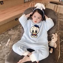 儿童连体睡衣珊瑚绒女宝宝冬季加绒法兰绒爬服婴儿家居服防踢睡袋