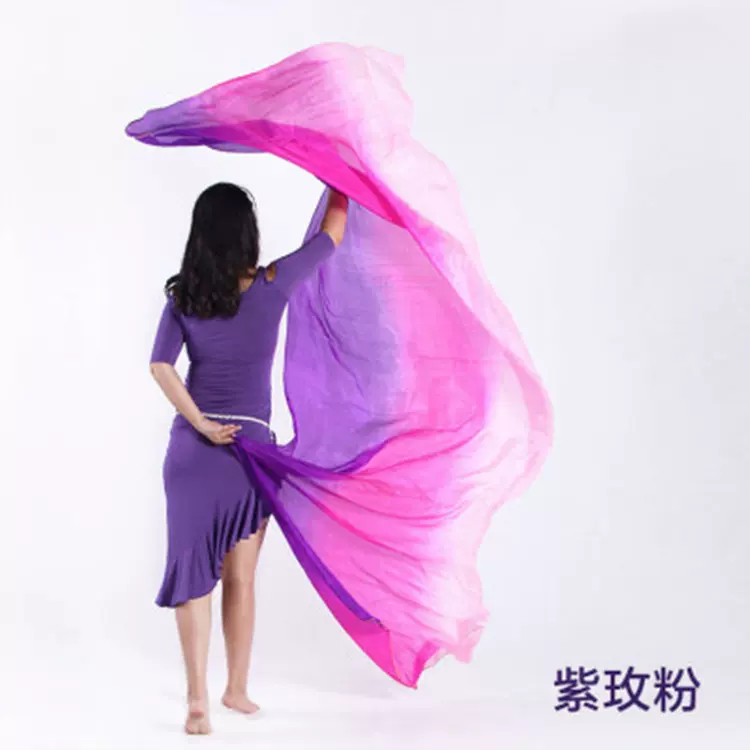 手抛纱巾渐变色七彩丝巾肚皮舞纱巾真丝舞蹈手纱表演演出练习