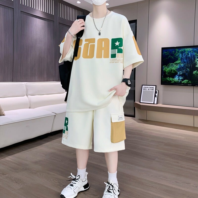 2025 New Sports suit Men's Summer Youth Trendy Short-sleeved Shorts Junior High School Senior high school Students Handsome Men's Wear