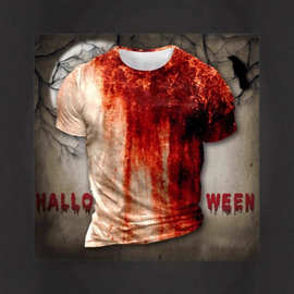 2025年新款跨境欧美男装万圣节血红男士3DT恤 男式上衣短袖圆领T