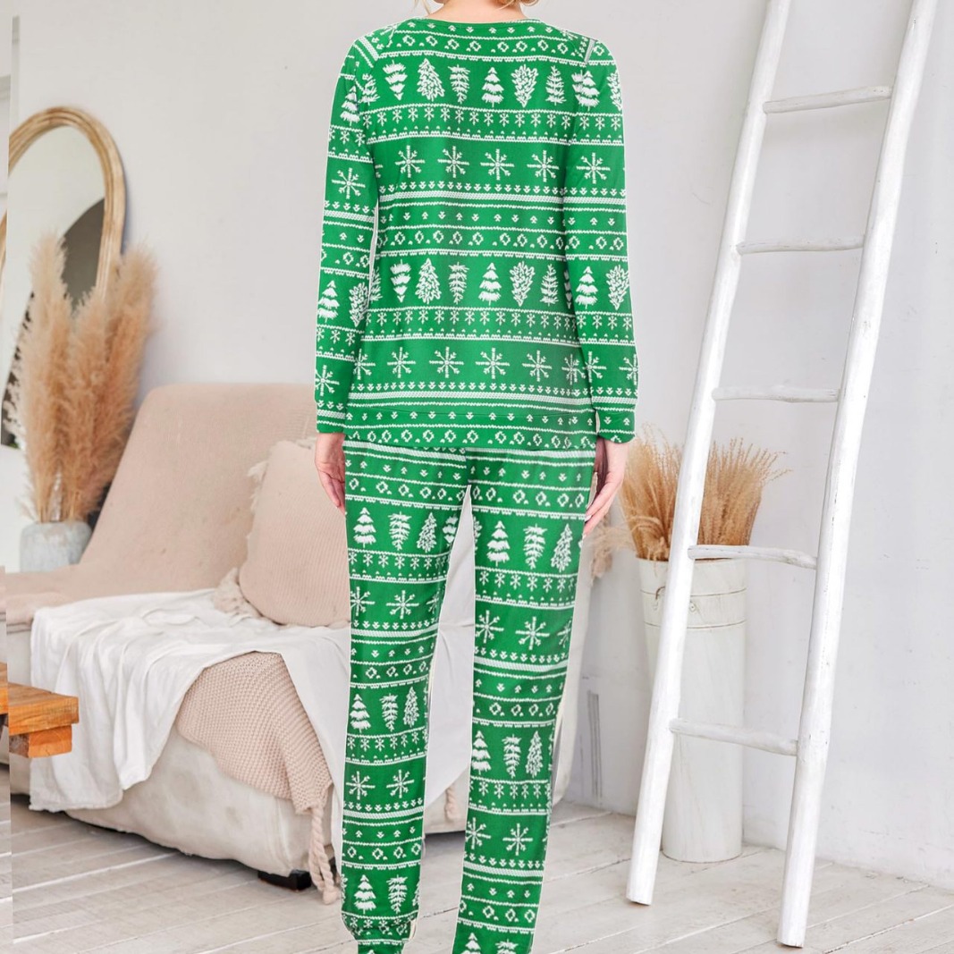 2025 Amazon explosión Navidad traje para padres e hijos árbol de Navidad estampado costura contraste color ropa de hogar traje de pijama Navidad