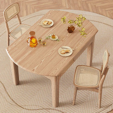 北欧风折叠餐桌家用小户型组合多功能伸缩白蜡木实木方圆两用饭桌