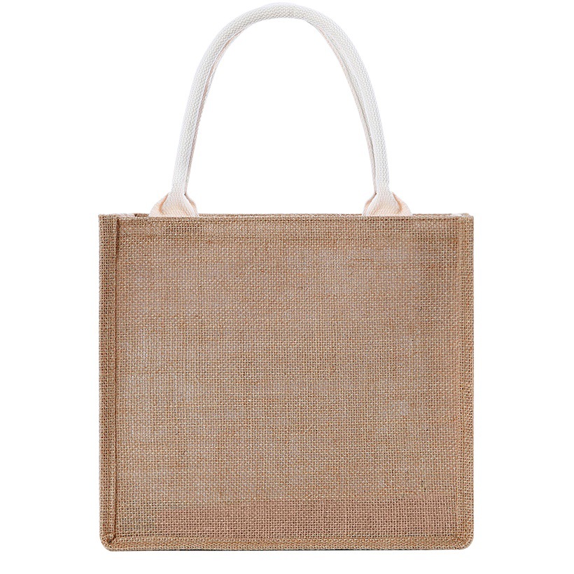 En stock bolso de lino No impreso mismo estilo bolso de compras al por mayor artístico DIY Bolsa De yute de lino logotipo impreso