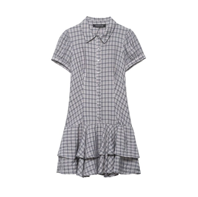 Taop&Za Women's Clothing 2026 Spring New Style Preppy Style Layered Decorative Plaid Short Dress 2180301