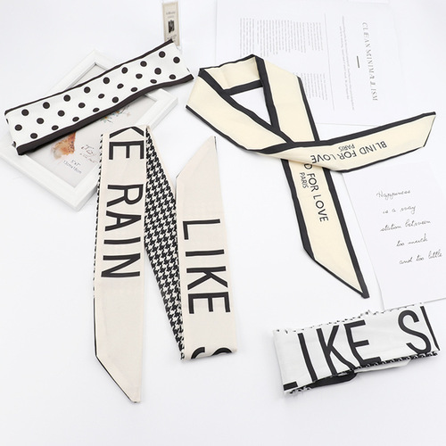 French Retro Silk Scarf Headband for Women, Business Bow Tie Scarf, Versatile Outing Scarf, Decorative Hairband